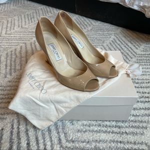 Jimmy Choo Nude Patent Gold Wedge